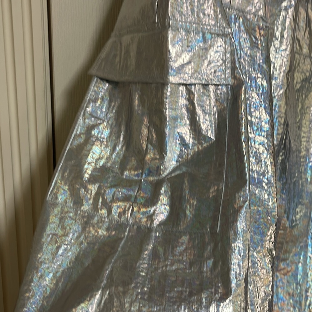 New Anthropologie Metallic Silver Shine Cargo Maxi Skirt Women’s Size Small - Picture 5 of 16